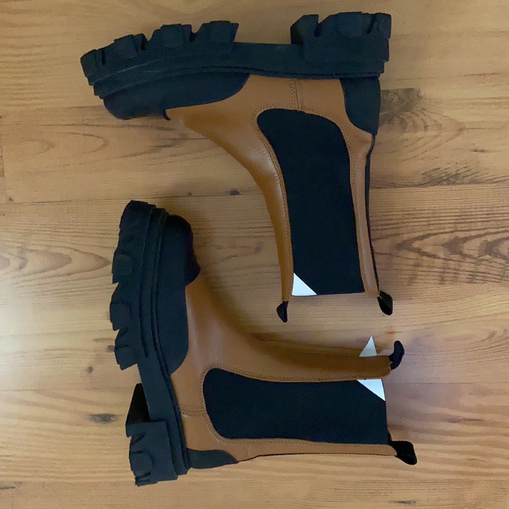 Ganni Lug-Sole Leather Combat Boots in Tigers Eye